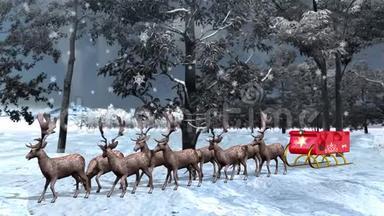 圣诞老人`雪橇在等驯鹿。